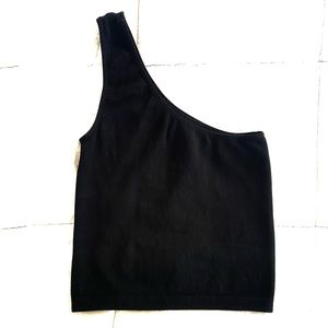 📍 Essentials Black One Shoulder Crop Top Size Small